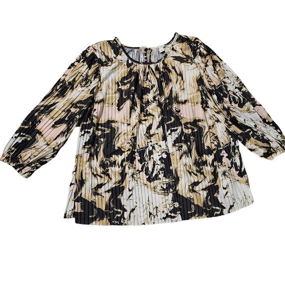 Cato Est. 1946 Pleated Top Size XL Long Sleeve Black Beige - Picture 2 of 7